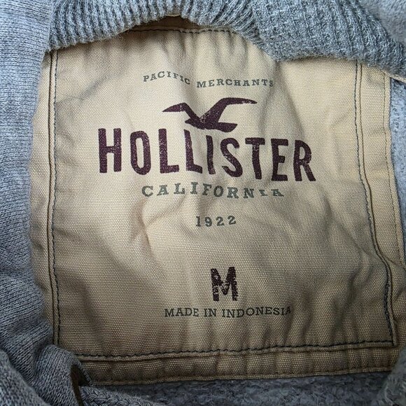 Hollister California Mens Medium Gray Hooded Sweatshirt Pullover Casual Winter - Picture 3 of 10